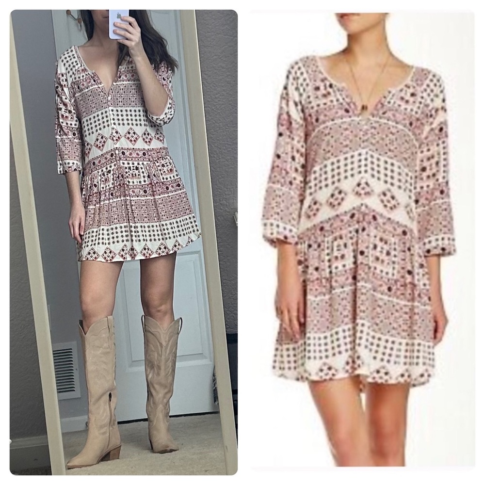 NWOT Sam & Lavi cream and red print drop waist dress